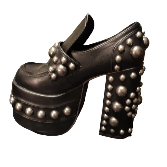 Current Mood Platform Loafers Size 5M Black Studded Vegan Leather