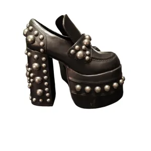 Current Mood Platform Loafers Size 5M Black Studded Vegan Leather
