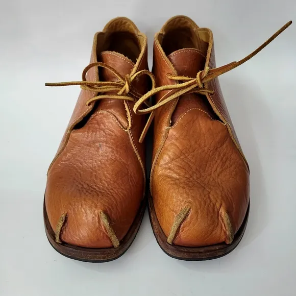 CYDWOQ Curve Cognac Brown Leather Lace-up Shoes Size 8 (41.5)