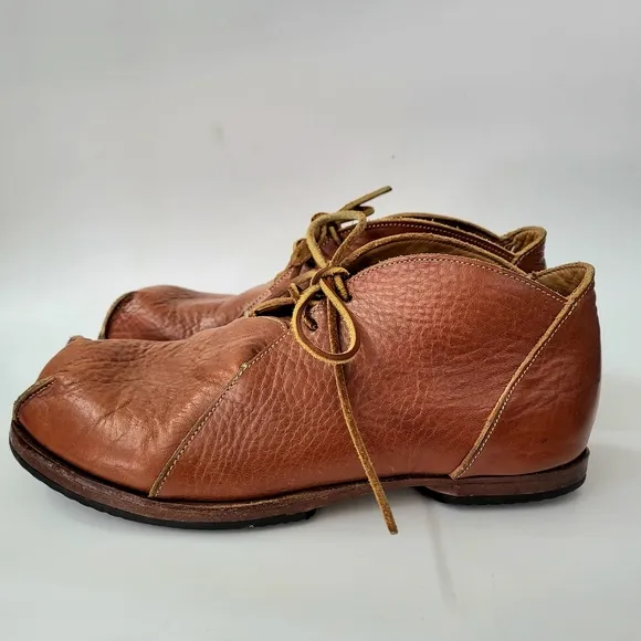 CYDWOQ Curve Cognac Brown Leather Lace-up Shoes Size 8 (41.5)