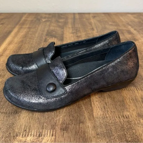 Dansko Women’s Olena Leather Pewter Metallic Suede Professional Clog Shoe Sz 38