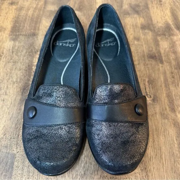 Dansko Women’s Olena Leather Pewter Metallic Suede Professional Clog Shoe Sz 38