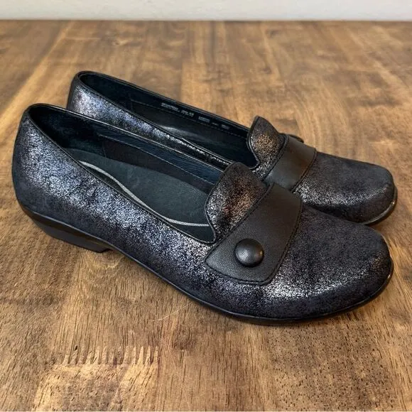 Dansko Women’s Olena Leather Pewter Metallic Suede Professional Clog Shoe Sz 38