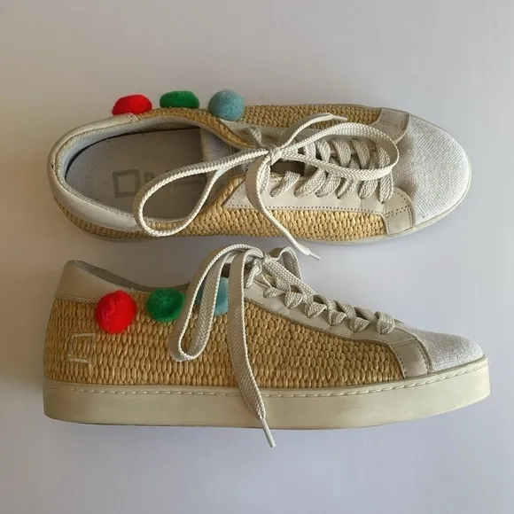 Date sneakers Pom Pom wicker shoes women’s 8 euro 39 white tan