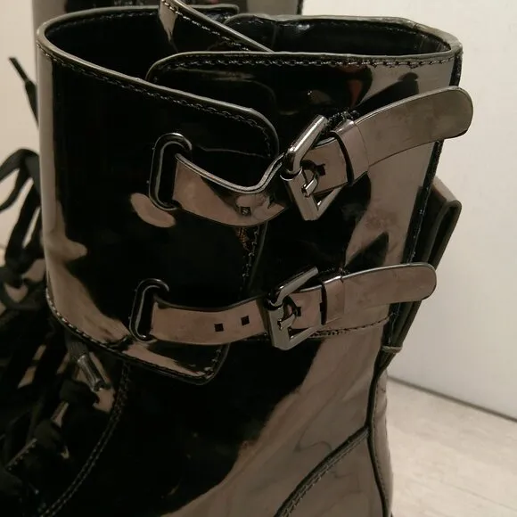 DKNY Women's Lace Up Bootie Combat Boot, Gunmetal, Size 9M