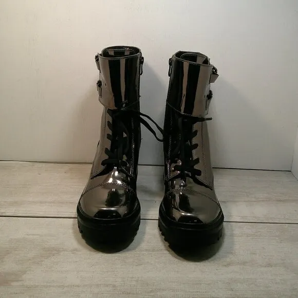 DKNY Women's Lace Up Bootie Combat Boot, Gunmetal, Size 9M
