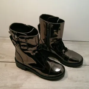 DKNY Women's Lace Up Bootie Combat Boot, Gunmetal, Size 9M