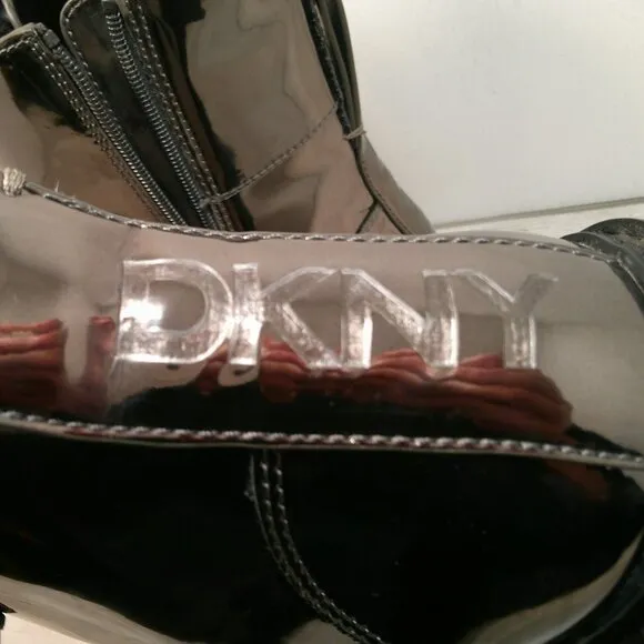 DKNY Women's Lace Up Bootie Combat Boot, Gunmetal, Size 9M