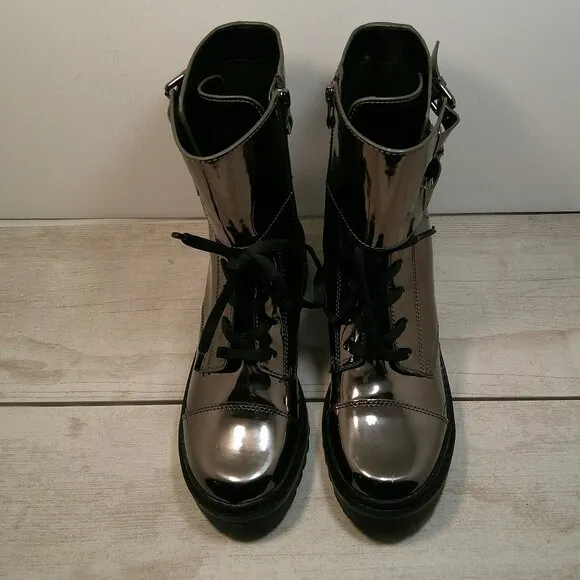 DKNY Women's Lace Up Bootie Combat Boot, Gunmetal, Size 9M