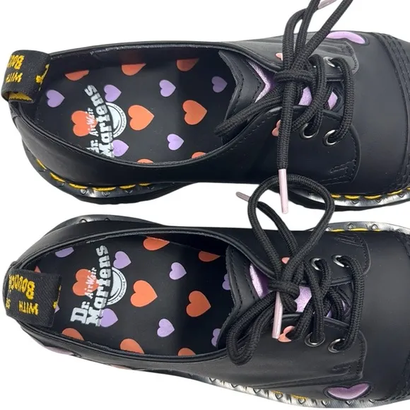 Dr. Martens 1461 Black Quad Heart Platform Derby Shoes Size 9