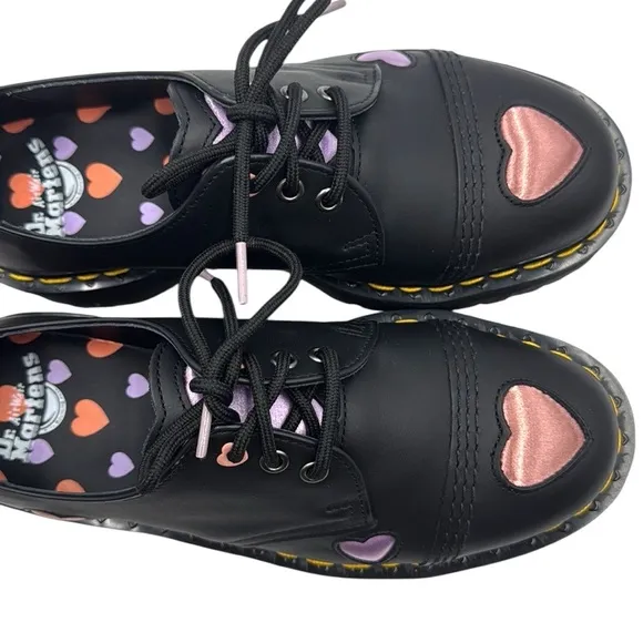 Dr. Martens 1461 Black Quad Heart Platform Derby Shoes Size 9