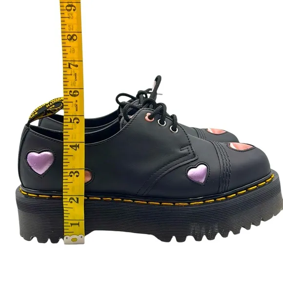 Dr. Martens 1461 Black Quad Heart Platform Derby Shoes Size 9