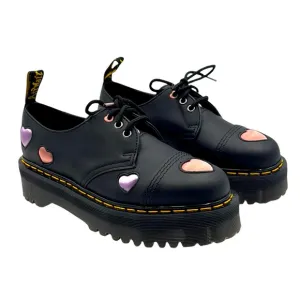 Dr. Martens 1461 Black Quad Heart Platform Derby Shoes Size 9