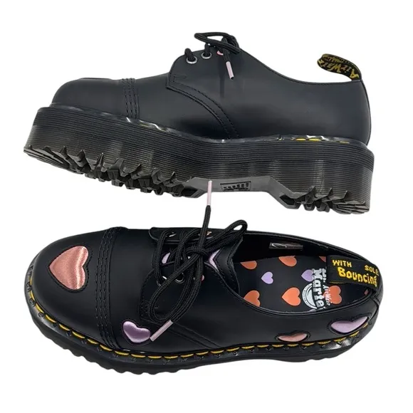 Dr. Martens 1461 Black Quad Heart Platform Derby Shoes Size 9