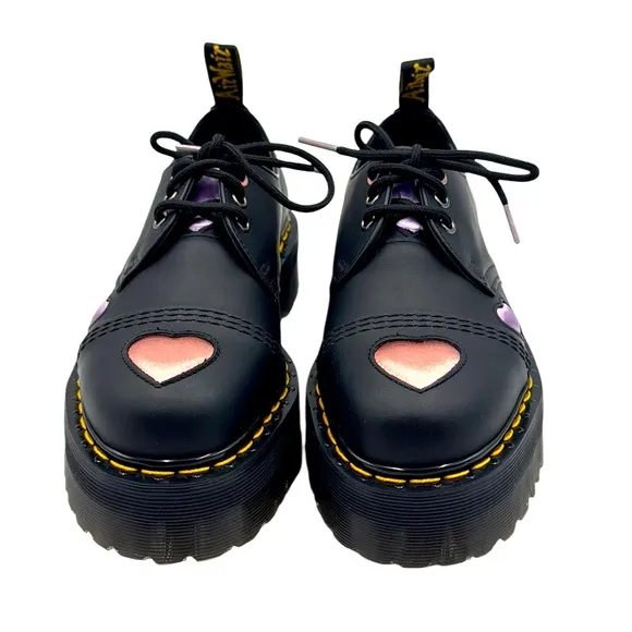 Dr. Martens 1461 Black Quad Heart Platform Derby Shoes Size 9