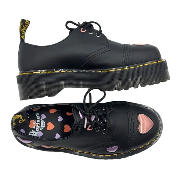 Dr. Martens 1461 Black Quad Heart Platform Derby Shoes Size 9