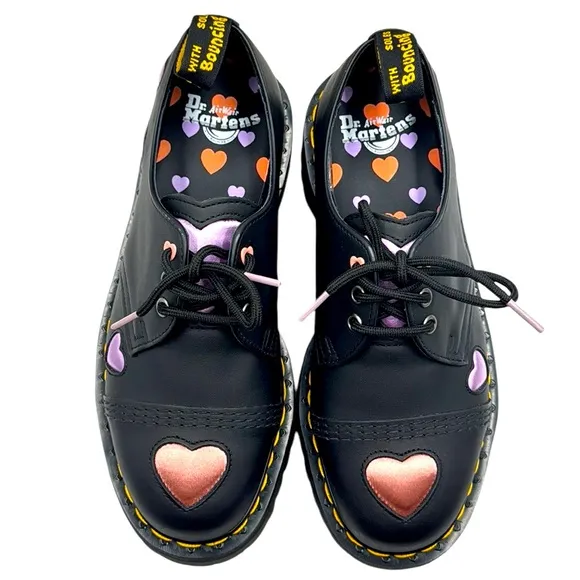 Dr. Martens 1461 Black Quad Heart Platform Derby Shoes Size 9
