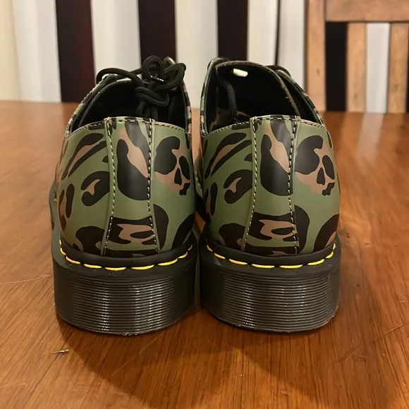 Dr. Martens 1461 Khaki Green Distorted Leopard Smooth Shoes Mens 10 / Women’s 11