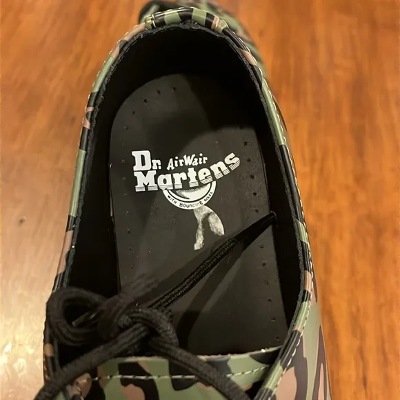 Dr. Martens 1461 Khaki Green Distorted Leopard Smooth Shoes Mens 10 / Women’s 11