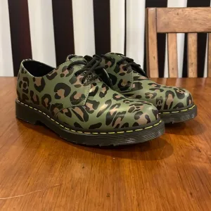 Dr. Martens 1461 Khaki Green Distorted Leopard Smooth Shoes Mens 10 / Women’s 11
