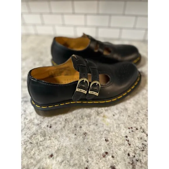 Dr. Martens Black Leather 8065 Double Buckle Mary Jane Womens Shoes Size US 8