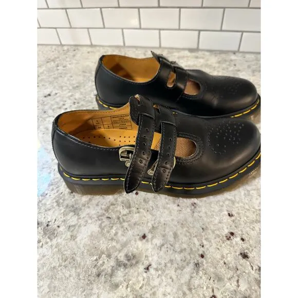 Dr. Martens Black Leather 8065 Double Buckle Mary Jane Womens Shoes Size US 8