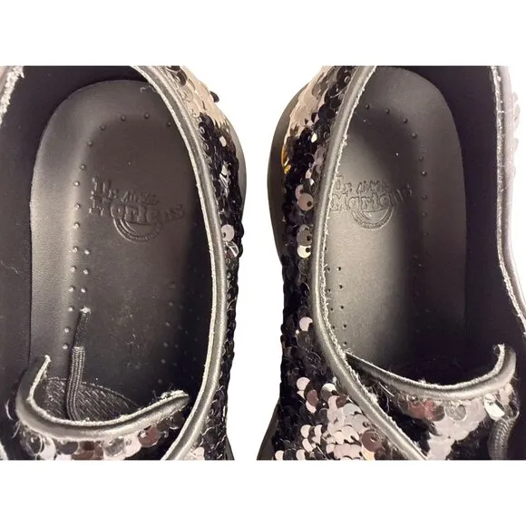 Dr. Martens Women's 1461 Black Silver Sequin Oxford Shoes Sz EU 39 US W8 RARE!