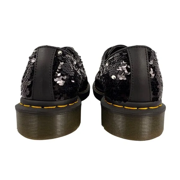Dr. Martens Women's 1461 Black Silver Sequin Oxford Shoes Sz EU 39 US W8 RARE!