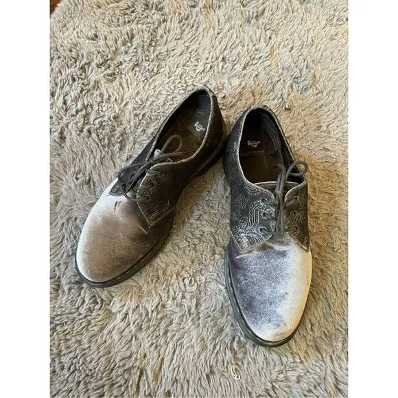 Dr Martens Women’s 1461 Brocade Grey Velvet Oxford Shoes size 9