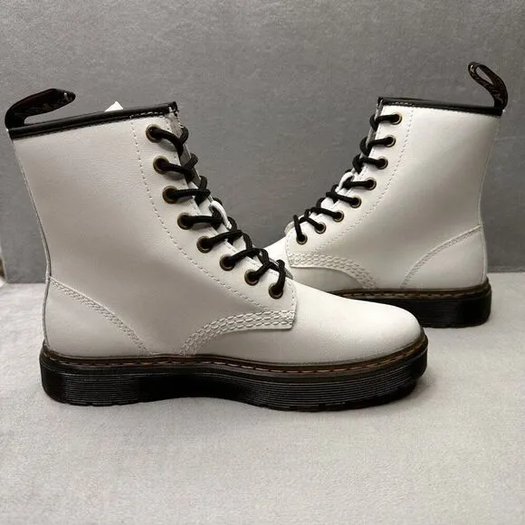 Dr. Martens Zavala Womens Size 7 Combat Boots White Smooth Leather Lamper NEW
