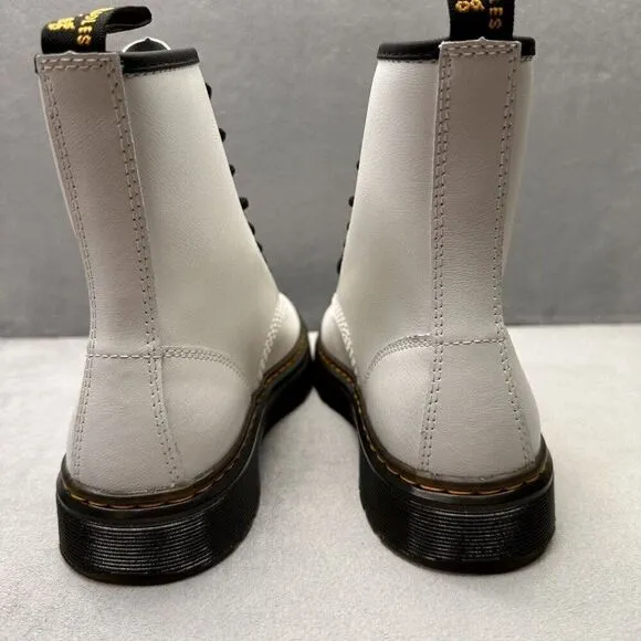 Dr. Martens Zavala Womens Size 7 Combat Boots White Smooth Leather Lamper NEW