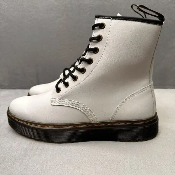 Dr. Martens Zavala Womens Size 7 Combat Boots White Smooth Leather Lamper NEW