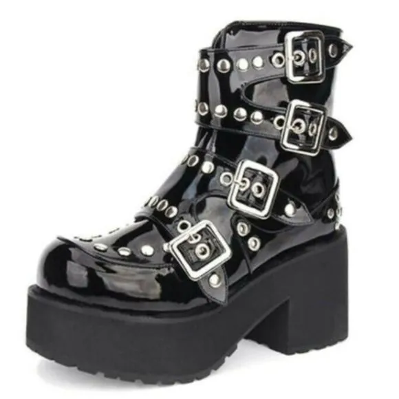 Dynamite! Patent LEATHER Metal Stud PLATFORM Shoes