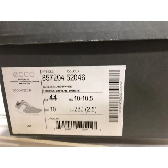 ECCO Men’s CS20 Gray/White Lace-Up Sneakers, Size US 10-10.5M, EU 44