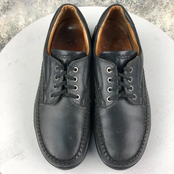 Ecco Men's Size 44 (10/10.5) Seawalker Black Leather Arch Support Oxford Shoes