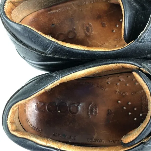 Ecco Men's Size 44 (10/10.5) Seawalker Black Leather Arch Support Oxford Shoes