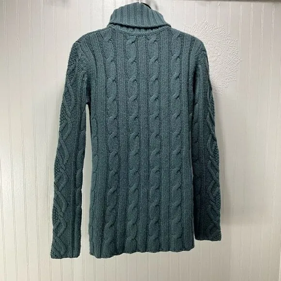EDDIE BAUER Merino Wool Blend Turtleneck Cable Knit Sweater