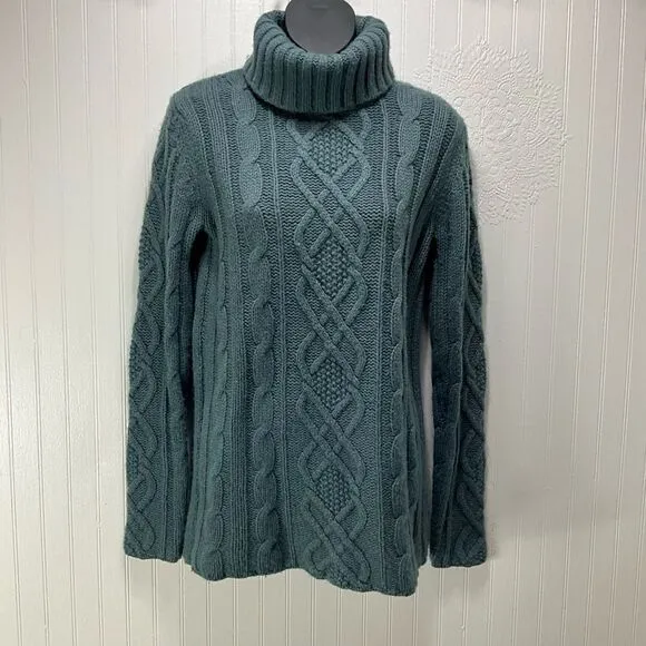 EDDIE BAUER Merino Wool Blend Turtleneck Cable Knit Sweater