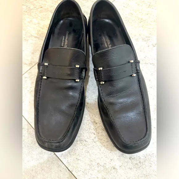 ERMENEGILDO ZEGNA BLACK LEATHER MENS SHOES SIXE 9D