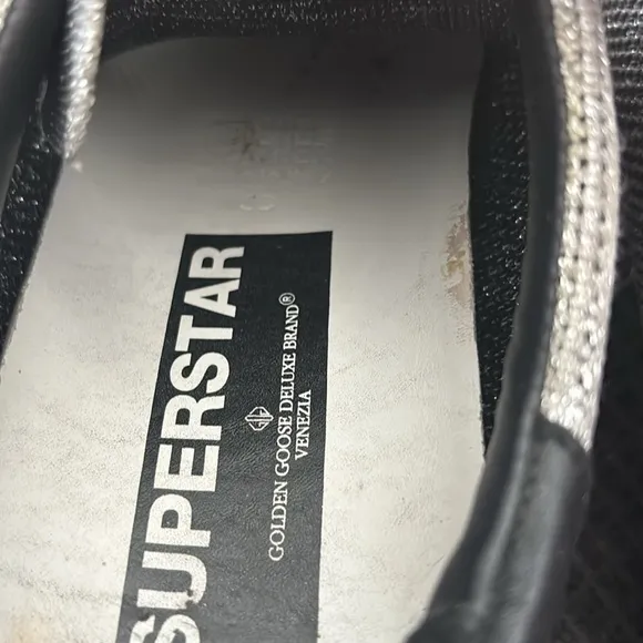 EUC WOMEN’S GOLDEN GOOSE DE SUPERSTAR SHOES SILVER BLACK SIZE 38 EU