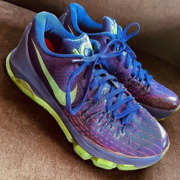Excellent NIKE ZOOM KD 8 “SUIT” 749375-535 B-BALL SHOES PURPLE/NEON MEN’S 8 US