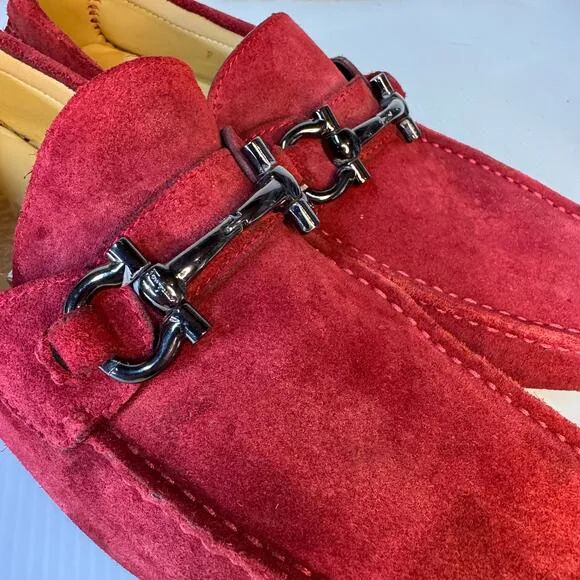 FERRAGAMO Parigi Suede Driving Loafers Men's 7 Slip-On Bit Buckle Italy Unisex