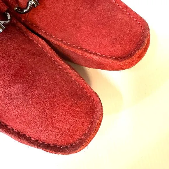 FERRAGAMO Parigi Suede Driving Loafers Men's 7 Slip-On Bit Buckle Italy Unisex