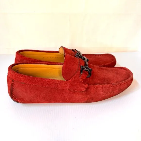 FERRAGAMO Parigi Suede Driving Loafers Men's 7 Slip-On Bit Buckle Italy Unisex