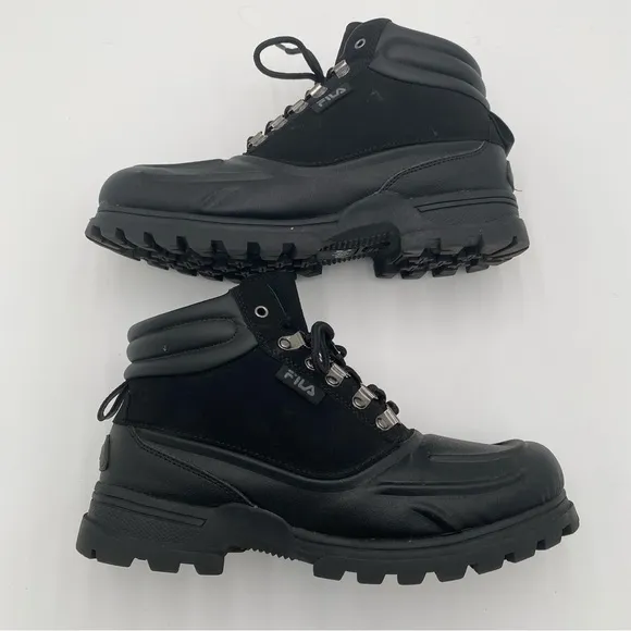Fila Men's Weathertec Chunky Full Lace Up Hiking Ankle Boots Shoes Black Size 11