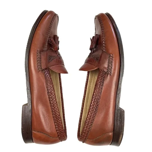 FootJoy Men’s 11.5 C Hand Sewn Brown Tassel Breaded Leather Loafer Shoes Moccasi