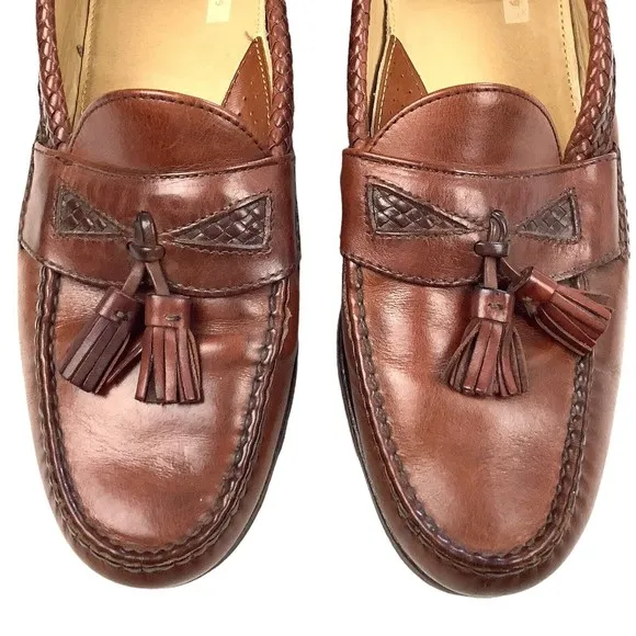 FootJoy Men’s 11.5 C Hand Sewn Brown Tassel Breaded Leather Loafer Shoes Moccasi