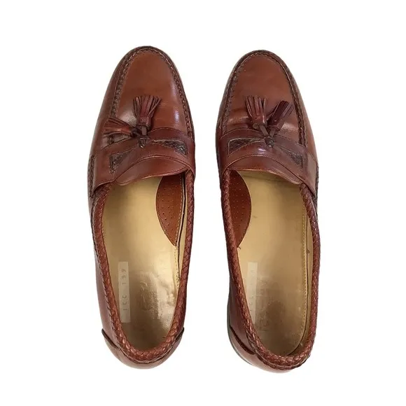 FootJoy Men’s 11.5 C Hand Sewn Brown Tassel Breaded Leather Loafer Shoes Moccasi