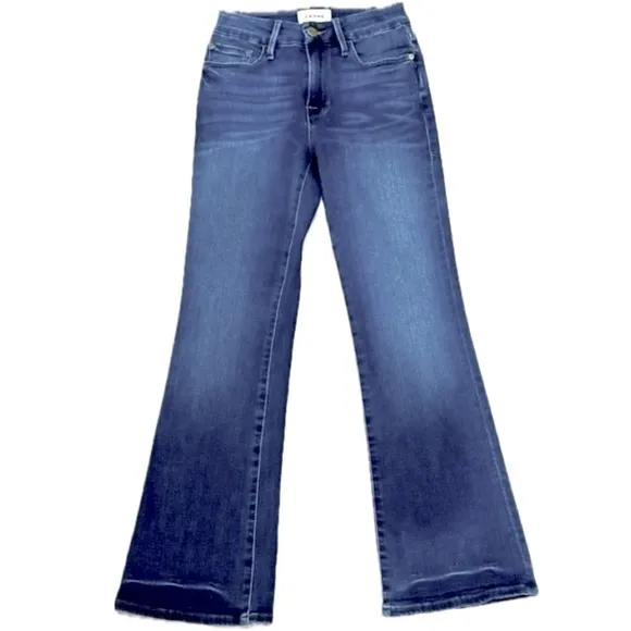 FRAME Jeans, Women’s Size 24, High Rise Blue Le Crop Mini Boot, Cascading Hem