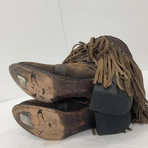 Freebird Dallas Fringe Brown Leather Western Bootie Women’s Size 8 Preowned